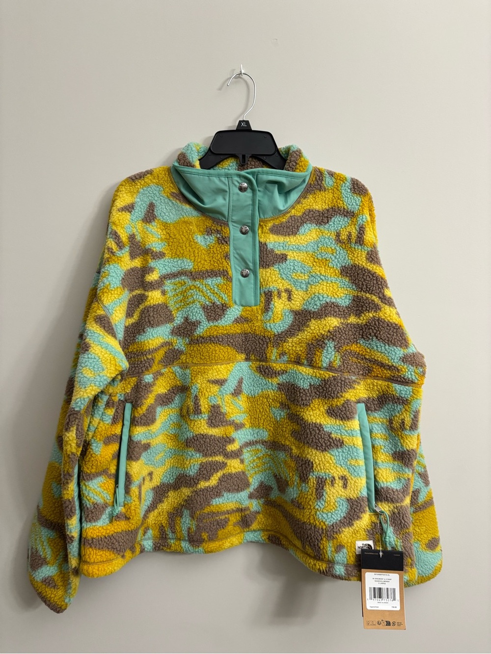 The North Face Yellow, Mint & Brown Sherpa Snap Pullover